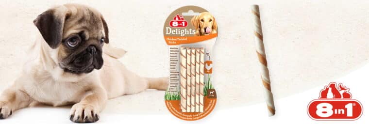 8in1 - Sticks torsadés à mâcher garnis de poulet